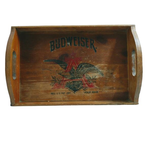 Vtg Budweiser Beer Anheuser Busch Wood Serving Tray 18 x 11.5 x 3" Man Cave - Picture 2 of 12
